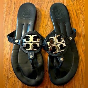 Tory Burch Miller Sandal black with silver hardware.
